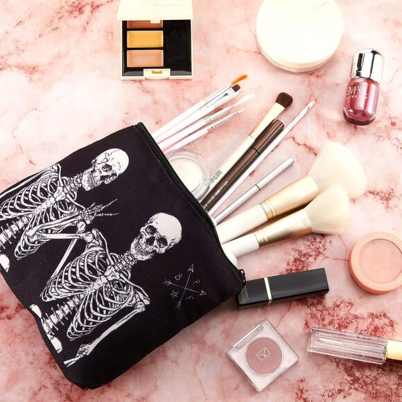 6 Pcs Halloween Makeup Bag Goth Purse Gift for Women Portable Skeleton Cosmetic - Picture 4 of 7